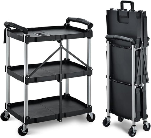 Faltbarer Servierwagen mit 3 Ebenen – Schwarz